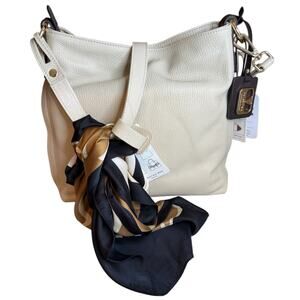 Valentina Italian Pebbled Leather Crossbody Bag Cream with Scarf